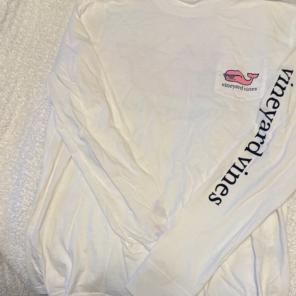 Vineyard Vines White Long Sleeve Tee with Navy Logo